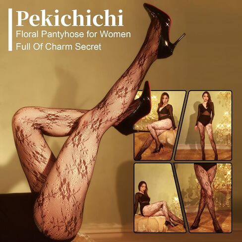 Patterned Fishnet Tights Floral Fishnets Tights Lace Tights Flower Pantyhose Fishnets Leggings Floral Stockings for Women in Saudi Arabia
