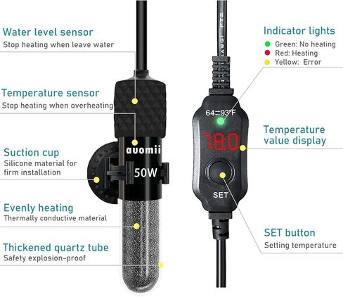 سخان حوض السمك USB من اومي، سخان حوض سمك صغير قابل للتعديل 10/20/30 واط، جهاز تحكم خارجي في درجة الحرارة، شاشة LED، يستخدم لخزان 1-3 جالون in Kuwait
