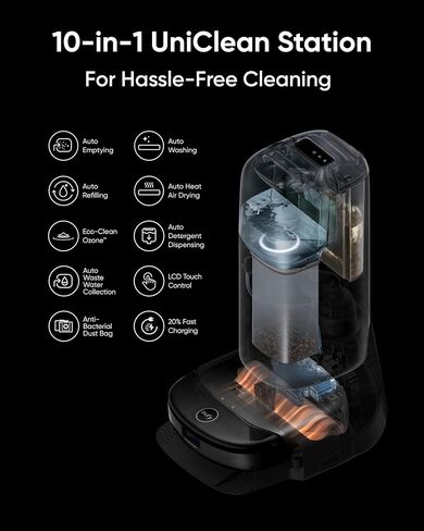 eufy Robot Vacuum Omni S1 Pro with All-in-One Station, Floor Washing Robot Vacuum and Mop, Eco-Clean Ozone, 8000 Pa Suction, Obstacle Avoidance, Auto Mop Washing & Drying, Self-Emptying in Saudi Arabia