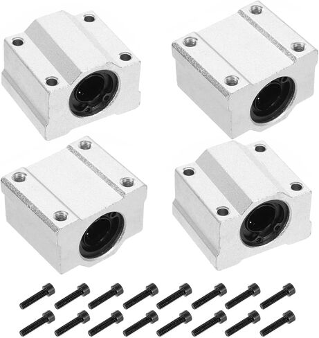 uxcell 4PCS SCS12UU Linear Motion Ball Bearing Slide Bushing Aluminum 41mm Long Linear Roller Bearing Slide Block for 12mm Round Shaft Rod in 3D Printer, CNC Machine, Silver Tone in Saudi Arabia