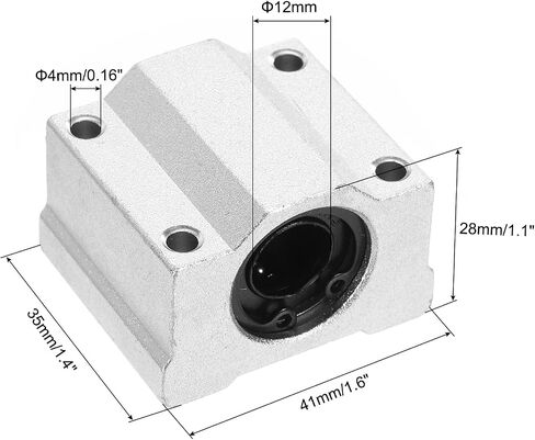 uxcell 4PCS SCS12UU Linear Motion Ball Bearing Slide Bushing Aluminum 41mm Long Linear Roller Bearing Slide Block for 12mm Round Shaft Rod in 3D Printer, CNC Machine, Silver Tone in Saudi Arabia