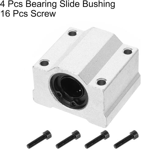 uxcell 4PCS SCS12UU Linear Motion Ball Bearing Slide Bushing Aluminum 41mm Long Linear Roller Bearing Slide Block for 12mm Round Shaft Rod in 3D Printer, CNC Machine, Silver Tone in Saudi Arabia