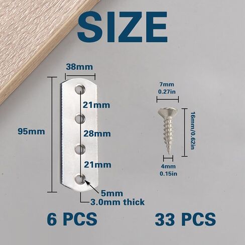 20Pcs Flat Mending Plates, 2.16"x0.63" Flat Straight Brace Bracket, 2-Holes 304 Stainless Steel Black Plates Repair Fixing Bracket for Wood Corner Braces Table,Dresser,Cabinet with Screws in Saudi Arabia