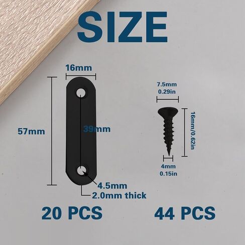 20Pcs Flat Mending Plates, 2.16"x0.63" Flat Straight Brace Bracket, 2-Holes 304 Stainless Steel Black Plates Repair Fixing Bracket for Wood Corner Braces Table,Dresser,Cabinet with Screws in Saudi Arabia