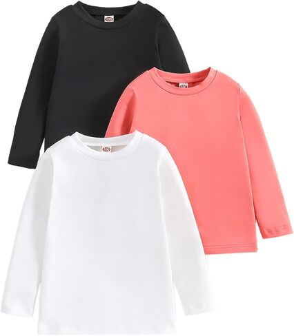 3 Pack Baby and Toddler Girls' Solid Crew-Neck Sweatshirt Long Sleeve Pullover Shirt Fall Winter Tops 1-8Y in Saudi Arabia