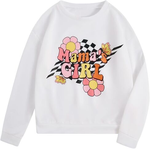 Girl's Cartoon Letter Graphic Pullover Tops Crewneck Long Sleeve Sweatshrit Casual Cute T Shirts in Saudi Arabia