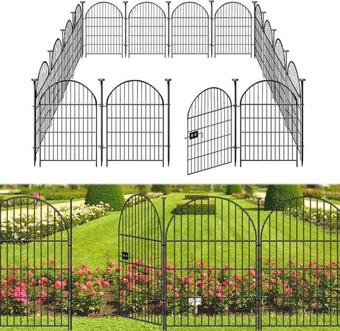 Tall Garden Fence with Gate, 32 in(H) x35 Ft(L) Garden Fencing Animal Barrier, 16 Panels Dog Digging Fence Barrier, Black Rustproof Garden Fence Border, Flower Bed Fencing for Outdoor Yard in Saudi Arabia