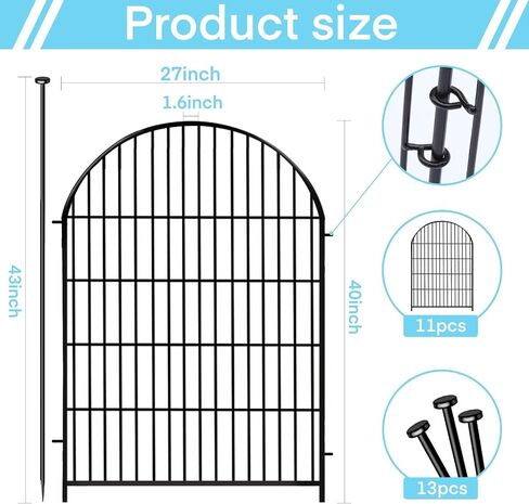 Tall Garden Fence with Gate, 32 in(H) x35 Ft(L) Garden Fencing Animal Barrier, 16 Panels Dog Digging Fence Barrier, Black Rustproof Garden Fence Border, Flower Bed Fencing for Outdoor Yard in Saudi Arabia