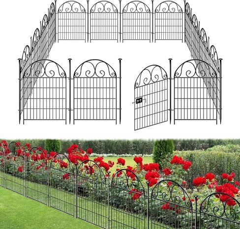 Tall Garden Fence Animal Barrier with Gate, 40 in(H) 8 Panels Garden Fences and Borders for Dogs, Dog Fence Outdoor for Yard, Total Length 17.5 Ft Metal Temporary Fencing, Flower Bed Fencing in Saudi Arabia