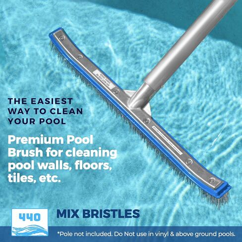440 Combo Nylon and Stainless Steel Pool Brush - 18-Inch Heavy Duty Pool Brush Head for Cleaning Inground Pool Tiles, Walls, Floor and Steps - Scrub Brush Replacement Head, Strong Bristles - No Pole in Saudi Arabia