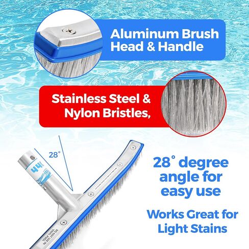 440 Combo Nylon and Stainless Steel Pool Brush - 18-Inch Heavy Duty Pool Brush Head for Cleaning Inground Pool Tiles, Walls, Floor and Steps - Scrub Brush Replacement Head, Strong Bristles - No Pole in Saudi Arabia