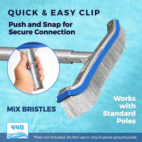 440 Combo Nylon and Stainless Steel Pool Brush - 18-Inch Heavy Duty Pool Brush Head for Cleaning Inground Pool Tiles, Walls, Floor and Steps - Scrub Brush Replacement Head, Strong Bristles - No Pole in Saudi Arabia