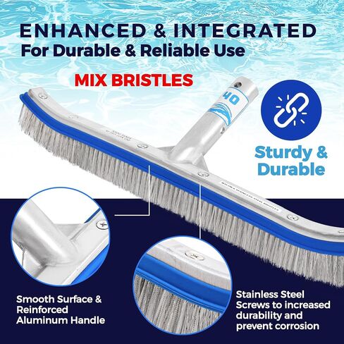 440 Combo Nylon and Stainless Steel Pool Brush - 18-Inch Heavy Duty Pool Brush Head for Cleaning Inground Pool Tiles, Walls, Floor and Steps - Scrub Brush Replacement Head, Strong Bristles - No Pole in Saudi Arabia