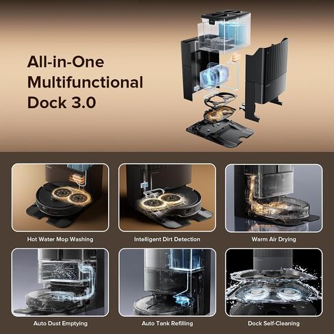 مجموعة مكنسة وممسحة roborock Qrevo Master Robot، شفط 10,000 باسكال، فرشاة جانبية وممسحة بتصميم FlexiArm، غسيل وتجفيف الممسحة التلقائية، التفريغ الذاتي وإعادة التعبئة، التنظيف الذاتي للقاعدة، تجنب العوائق، أسود in Kuwait