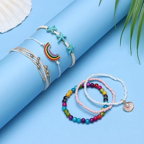 JOERICA 24 Pcs Waterproof String Bracelets for Women Handmade Friendship Bracelet Ocean Beach Boho Bracelets Anklets for Women Surfer Wave Boho Adjustable Bracelet Summer Jewelry in Saudi Arabia