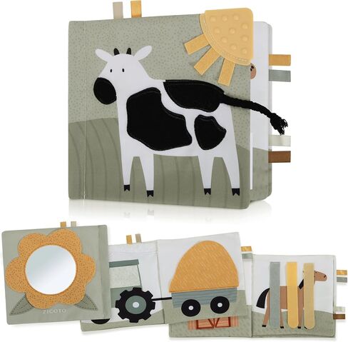 ZICOTO Soft Baby Book with Touch and Feel Pages - Cute Sensory Book for Babies 0-6 Months with Textured Animals, Mirror & Crinkle Paper - Fun Toy and Newborn/Infant Gift in Saudi Arabia