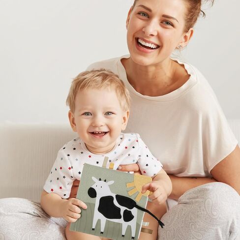 ZICOTO Soft Baby Book with Touch and Feel Pages - Cute Sensory Book for Babies 0-6 Months with Textured Animals, Mirror & Crinkle Paper - Fun Toy and Newborn/Infant Gift in Saudi Arabia