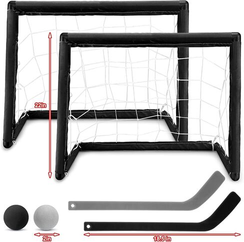 Leyndo 2 Sets Kids Mini Hockey Set Includes 2 Hockey Nets 2 Mini Hockey Goal 4 Plastic Mini Hockey Sticks 4 Foam Balls Knee Hockey Goal Hockey Ball for Kids Indoor Floor in Saudi Arabia