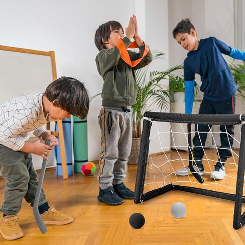 Leyndo 2 Sets Kids Mini Hockey Set Includes 2 Hockey Nets 2 Mini Hockey Goal 4 Plastic Mini Hockey Sticks 4 Foam Balls Knee Hockey Goal Hockey Ball for Kids Indoor Floor in Saudi Arabia