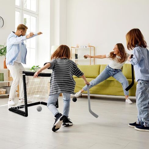 Leyndo 2 Sets Kids Mini Hockey Set Includes 2 Hockey Nets 2 Mini Hockey Goal 4 Plastic Mini Hockey Sticks 4 Foam Balls Knee Hockey Goal Hockey Ball for Kids Indoor Floor in Saudi Arabia
