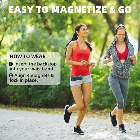 Magnetic Running Fanny Pack, Magnetic Running Pouch, Magnetic Running Fanny Pack Pouch for Women Men Runner, Magnetic Closure Pocket Waist Pack for Running Cycling Walking Hiking Travelling - Black L in Saudi Arabia
