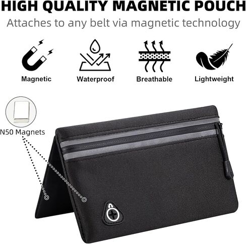 Magnetic Running Fanny Pack, Magnetic Running Pouch, Magnetic Running Fanny Pack Pouch for Women Men Runner, Magnetic Closure Pocket Waist Pack for Running Cycling Walking Hiking Travelling - Black L in Saudi Arabia