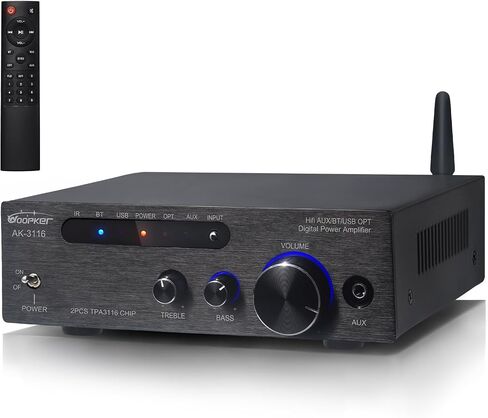 AK3116 Stereo Receivers Audio Amplifier, Bluetooth 5.3 Dual TPA3116 Chips Bluetooth Amplifier 2 Channel 100W x2 Mini Class D Integrated Home Audio Stereo Amplifier w/USB AUX Opt Input in Saudi Arabia
