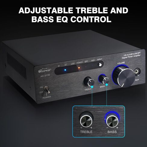 AK3116 Stereo Receivers Audio Amplifier, Bluetooth 5.3 Dual TPA3116 Chips Bluetooth Amplifier 2 Channel 100W x2 Mini Class D Integrated Home Audio Stereo Amplifier w/USB AUX Opt Input in Saudi Arabia