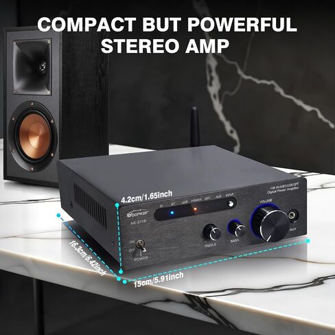 AK3116 Stereo Receivers Audio Amplifier, Bluetooth 5.3 Dual TPA3116 Chips Bluetooth Amplifier 2 Channel 100W x2 Mini Class D Integrated Home Audio Stereo Amplifier w/USB AUX Opt Input in Saudi Arabia