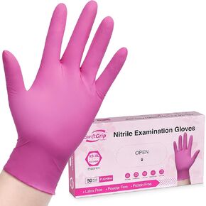 Powder-Free Nitrile Gloves, 100ct Box - 3-mil, Disposable Nitrile Gloves, Latex-Free, Powder-Free - Pink/Fuchsia