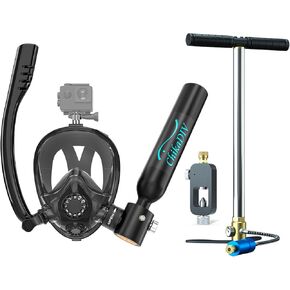 0.5L Mini Scuba Tank with Sub-Mask, Diving Tank with Full-face Mask Underwater Breath System Support about 5-10 Minutes