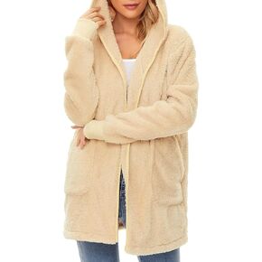 Century Star Women Fleece Cardigan Hooded Loose Fuzzy Cardigan Coat Womens Fuzzy Jacket Outwear in Kuwait