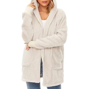 Century Star Women Fleece Cardigan Hooded Loose Fuzzy Cardigan Coat Womens Fuzzy Jacket Outwear