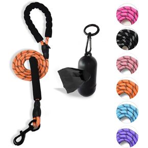 NESTROAD Heavy Duty Dog Leash with 2 Padded Handles,High Reflective Threads Rope Dog Leash with Poop Bag Holder for Small,Medium and Large Dogs Walking(5FT,Black)