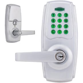 BRINKS ANSI Grade 2 Keypad Entry Lever Lock – Ideal for Commercial & Residential Use – Satin Chrome Finish, 99 User Codes, Auto-Relock, Battery Operated with Backup Keyway