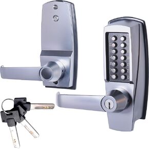 MX600 Mechanical Push Button Lever Lock, 60mm 2 3/8" Backset Latch, 13 Digit Keypad, Keyless Entry Commercial & Residential, Fits Standard 2 1/8" Pre-Drilled Holes, Satin Chrome