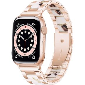 wipalor متوافق مع سوار ساعة Apple 38 مم 40 مم 41 مم، مريح للنساء والرجال، سوار سهل التعديل، حزام من الراتنج والفولاذ المقاوم للصدأ لسلسلة iWatch 7 6 5 4 3 2 1 SE (بتلات وردية)