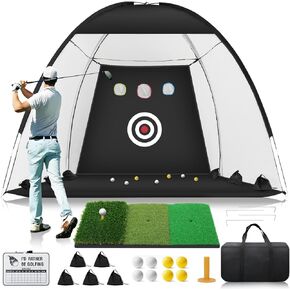 Golf Net, 10x7ft Golf Practice Net with Foldable Tri-Turf Golf Mat, All in 1 Golf Hitting Net with Scoreboard & Target, Golf Chipping Training Nets for Backyard Driving, Christmas Ideal Gifts for Men