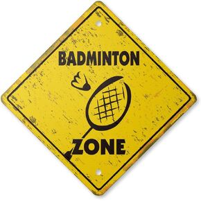 Badminton Vintage Crossing Sign Zone Xing | Indoor/Outdoor Plastic | 12" Tall Rustic Sport Game Shuttlecock Racquet net Game Sport
