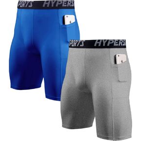 Men's Compression Workout Shorts Leggings with Pockets for Phone - Base Layer Tights, Short Pants