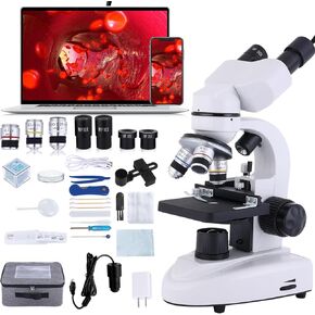 Binocular Compound Microscope 40X-2000X, Research Grade Professional Microscope with Dual Mechanical Stages and Coaxial Coarse/Fine Focus Knobs, Adult Microscope