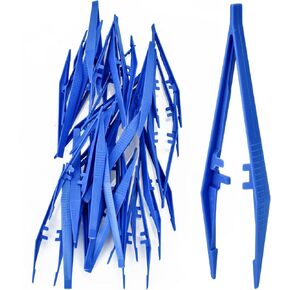 AccEncyc 30 Pcs DisposableTweezers Bulk Pack Blue 5 Inch Plastic Tweezers for Home, School and Lab