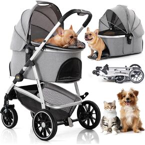 Kenyone Pet Stroller 3 in 1 for Medium Small Size Dogs Luxury Large Cat Stroller Detachable Carrier for Puppy, Kitty, Doggie (C510L Dark Gray)
