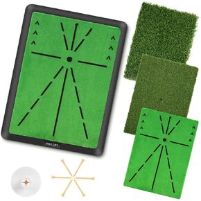 3 in 1 Golf Hitting Mat with Clear Swing Path Feedback, 13 * 17in Replaceable Golf Training Mat for Indoor/Outdoor, Golf Gifts for Men/Women Golfers