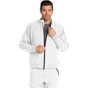 BARCO One Men's 0405 2 Pocket Crew Neck Zip Up Scrub Jacket- White- 5X-Large