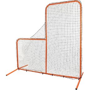 CHAMPRO Brute Pitcher’s Safety Steel Frame Protective L-Screen, Baseball/Softball Batting Cage Net, 7’ x 7’, ORANGE