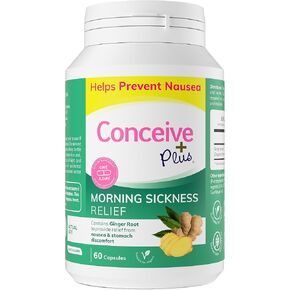 CONCEIVE PLUS Morning Sickness Relief - Pure Dried Ginger Powder - Relief from Nausea, Motion & Stomach Discomfort During Pregnancy - Essential for Expecting Moms - Non-GMO - 60 Vegan Capsules