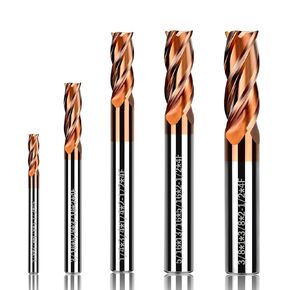 SUNJOYCO Carbide Square End Mill, 5Pcs 1/8" 3/16" 1/4" 5/16" 3/8" 4 Flute CNC Coating Milling Router Bits Cutter Tool Set