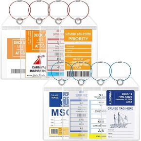 6pack Cruise Luggage Tag Holder, 2pack Cruise Lanyard for Ship Cards, for Royal Caribbean & Celebrity, Carnival, Holland, MSC, NCL, Princess etc. Cruise Essentials 2024. Red+Light Blue