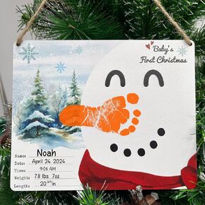Baby's First Christmas Mistletoe DIY Footprint Hanging Sign Christmas Gift 2024, Mistletoes Christmas Footprint Art Craft, Holiday Craft, School Activity, Kids Baby Toddler, Memory Keepsake (white)